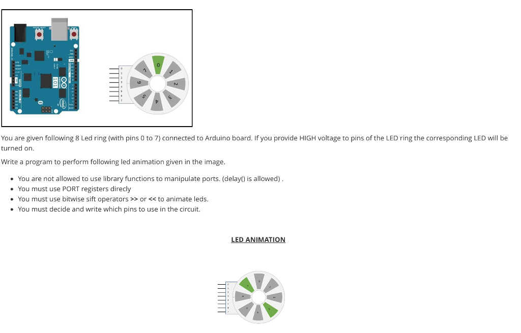 Solved You are given following 8 Led ring (with pins 0 to 7) | Chegg.com