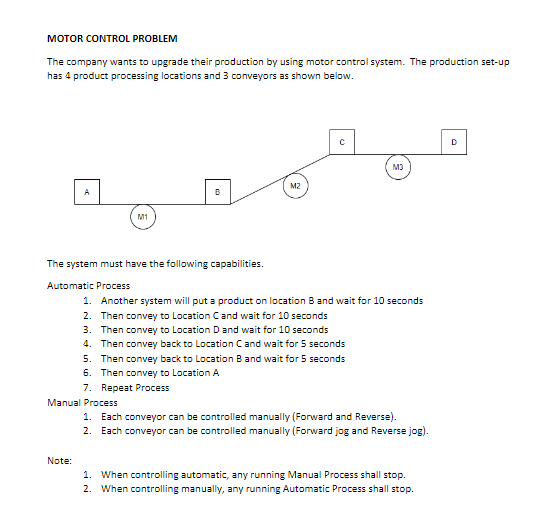Solved MOTOR CONTROL PROBLEM The company wants to upgrade
