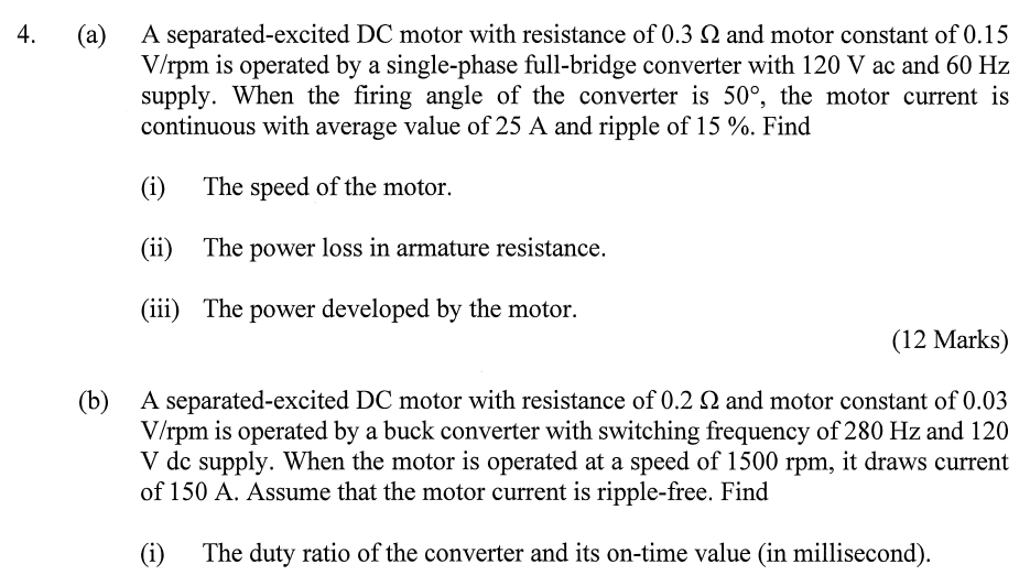 Solved 4. (a) A separated-excited DC motor with resistance | Chegg.com