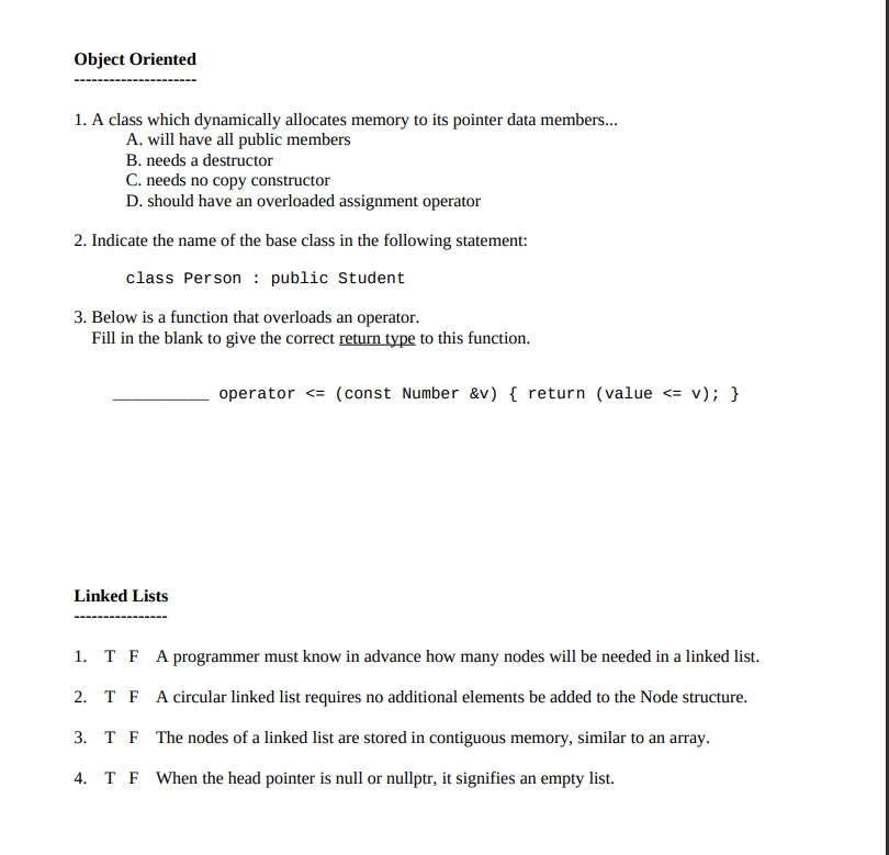 Solved Object Oriented 1. A class which dynamically | Chegg.com