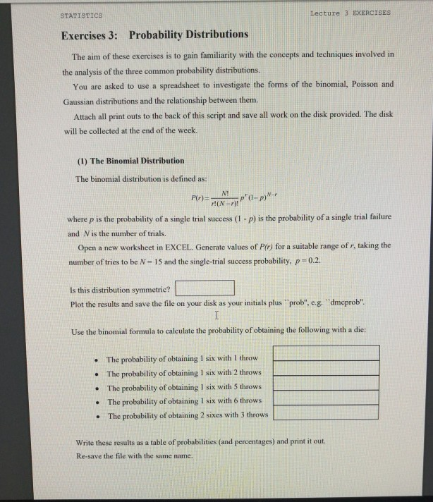 Solved STATISTICS Lecture 3 EXERCISES Exercises 3: | Chegg.com