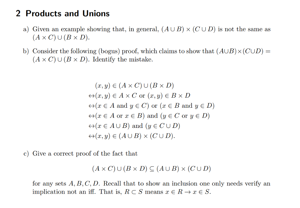 Solved 2 Products and Unions a) Given an example showing