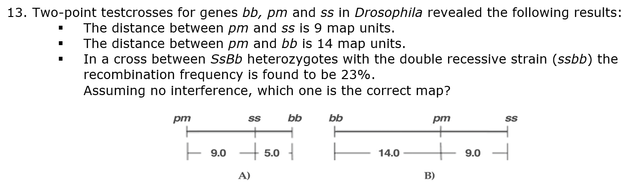Solved 13. Two-point testcrosses for genes bb, pm and ss in | Chegg.com