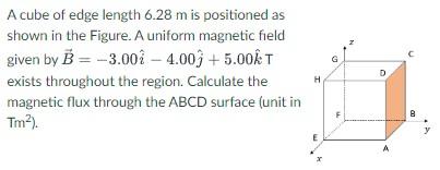 Solved A cube of edge length 6.28 m is positioned as shown | Chegg.com