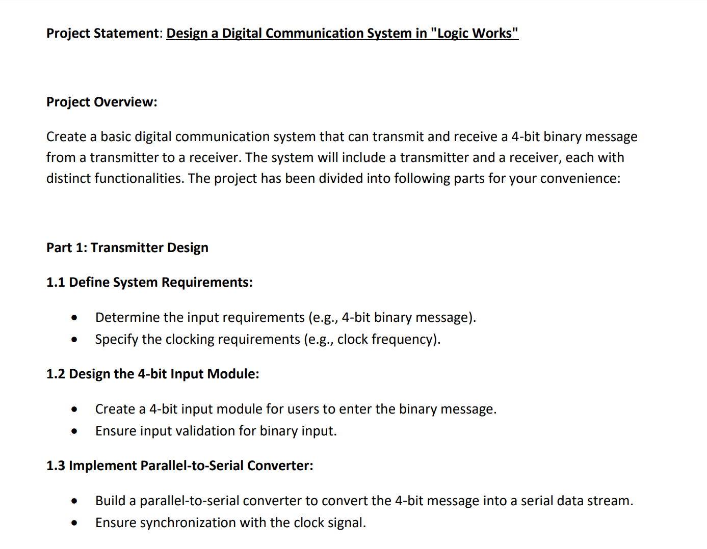 Solved Project Statement: Design a Digital Communication | Chegg.com