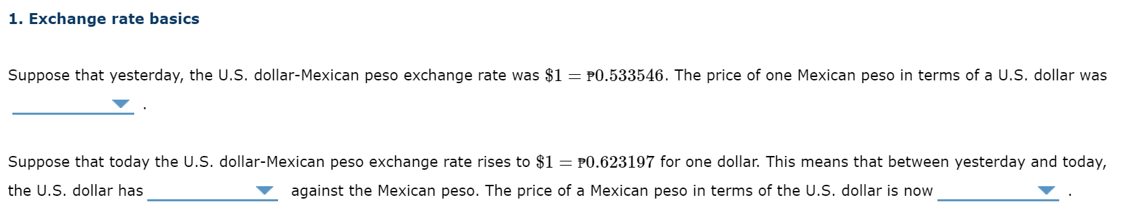 Solved Suppose that yesterday, the U.S. dollar-Mexican peso | Chegg.com