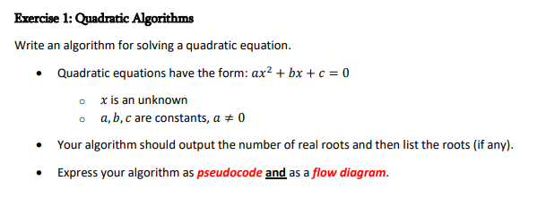 Exercise 1 Quadratic Algorithms Write Algorithm Solving Quadratic ...