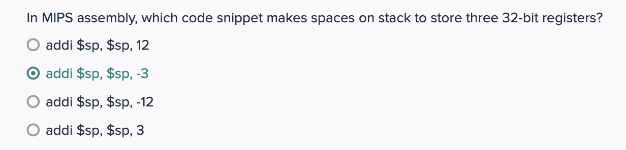 Solved In MIPS assembly, which code snippet makes spaces on | Chegg.com