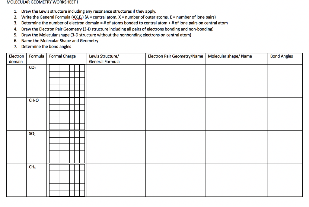 Solved MOLECULAR GEOMETRY WORKSHEET 1. Draw the Lewis | Chegg.com