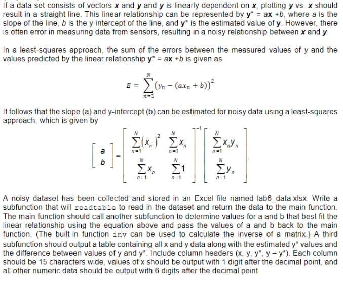 Solved If a data set consists of vectors x and y and y is | Chegg.com