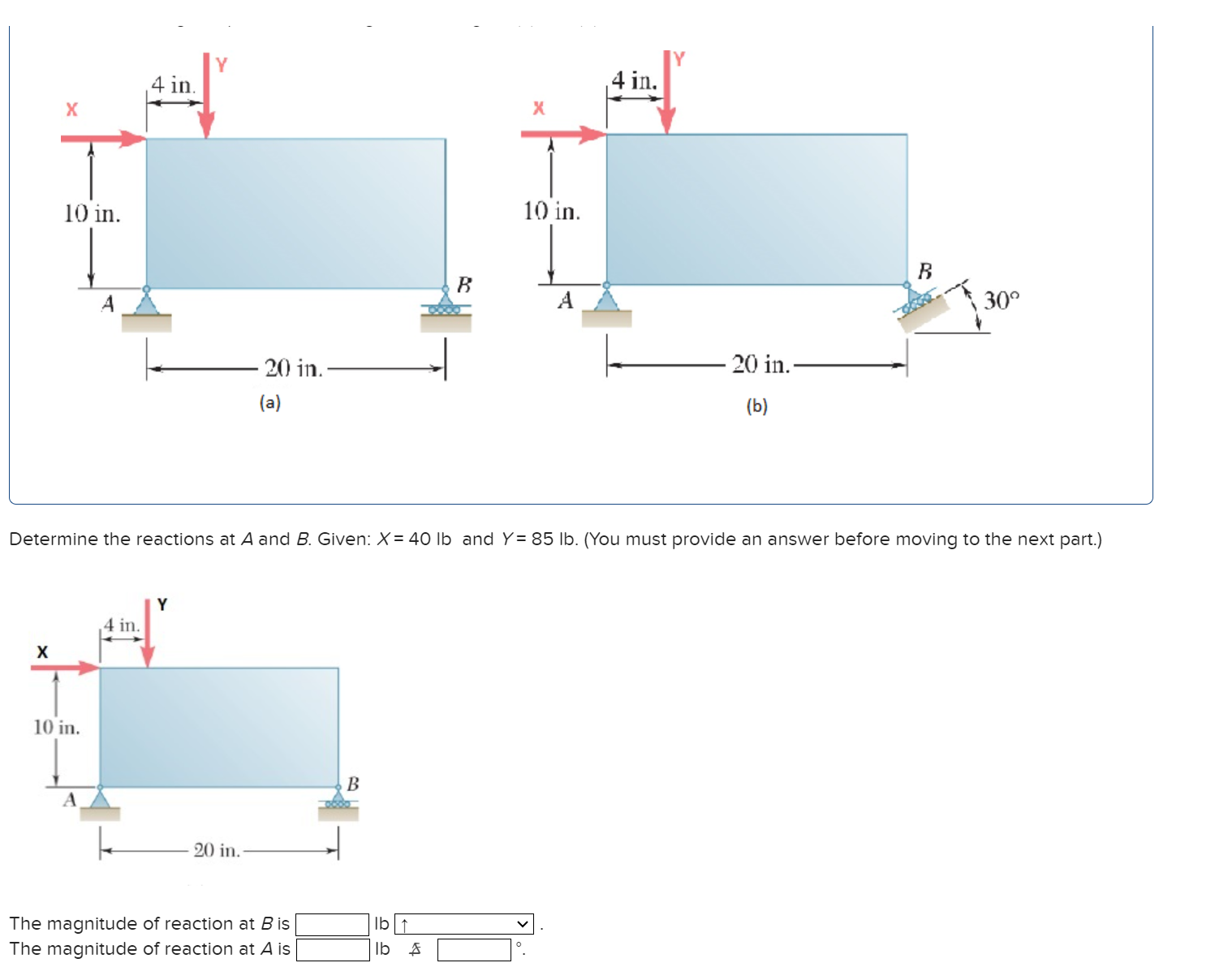 Solved Determine The Reactions At A And B. Given: X=40lb And | Chegg.com