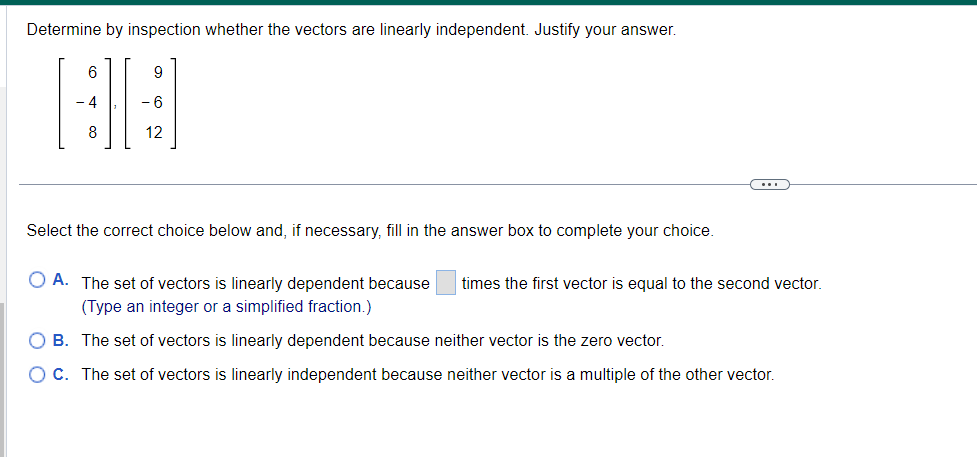 Solved Determine By Inspection Whether The Vectors Are | Chegg.com