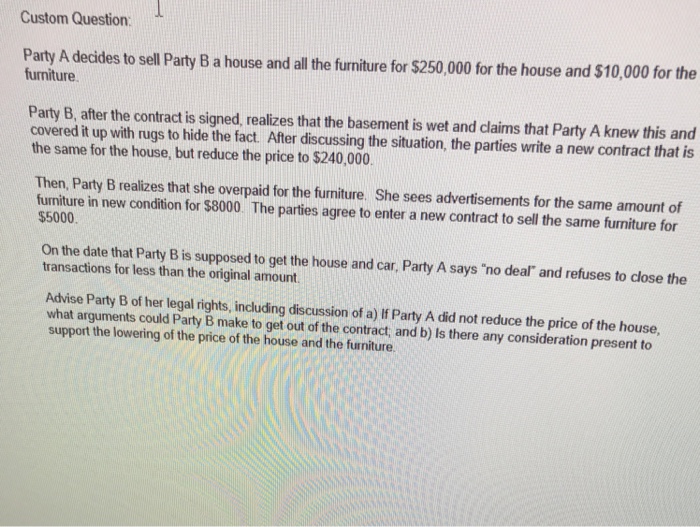 Solved Party A Decides To Sell Party B A House And All The | Chegg.com