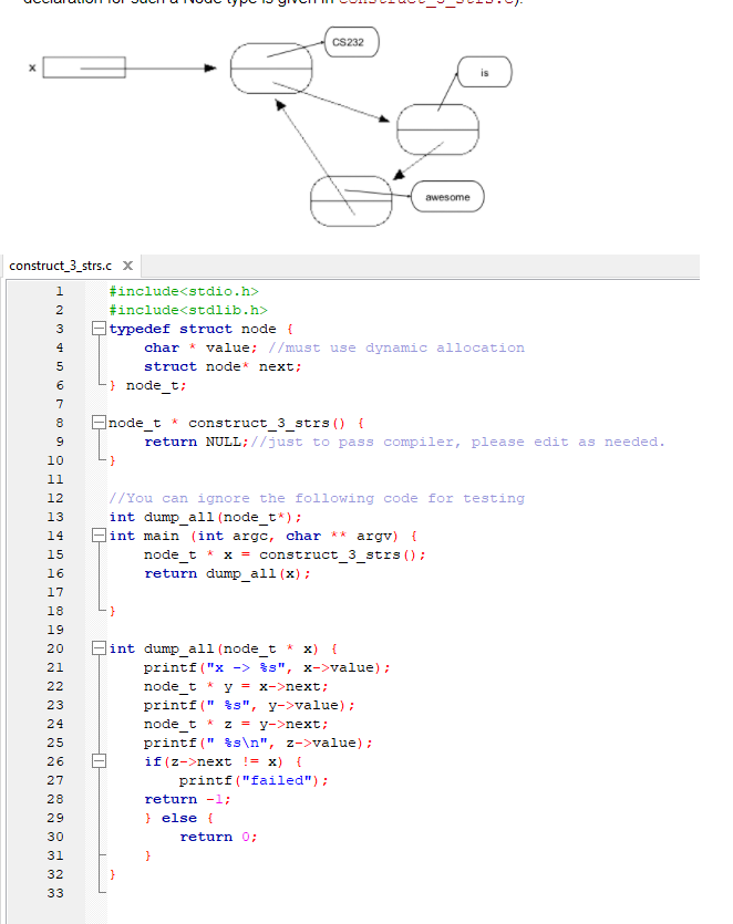 Solved Complete the construct_3_strs.c to build the | Chegg.com