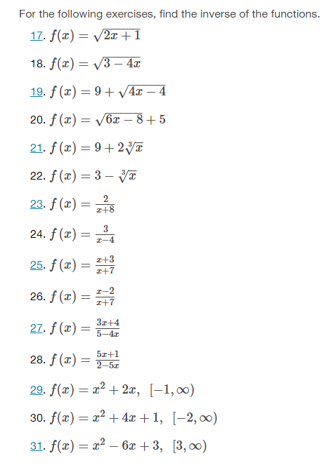 Solved For the following exercises, find the inverse of the | Chegg.com