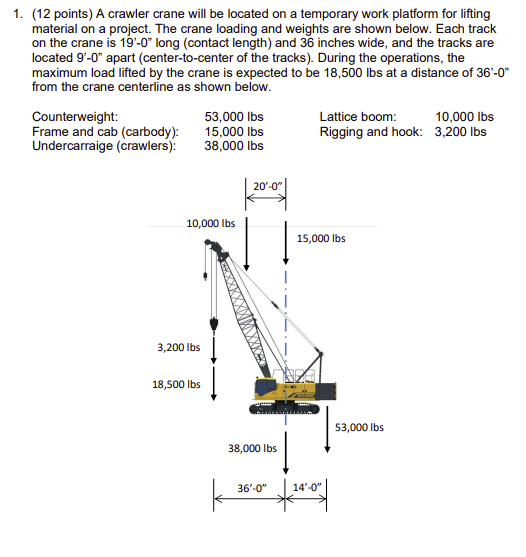 1. (12 points) A crawler crane will be located on a | Chegg.com