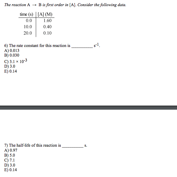 Solved The Reaction A + B Is First Order In [A]. Consider | Chegg.com