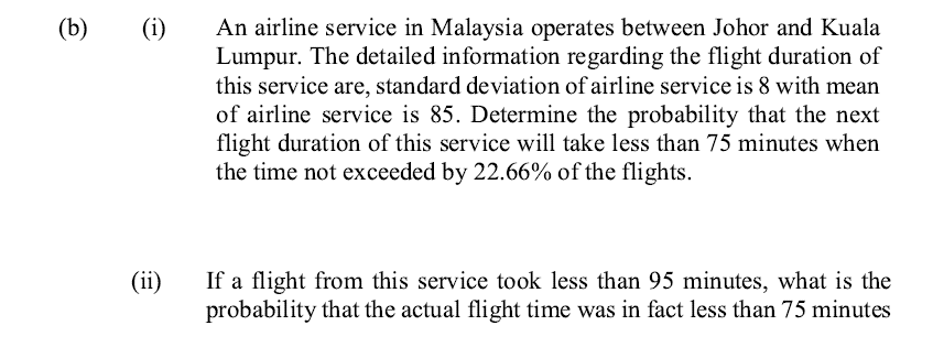 Solved (b) (i) An Airline Service In Malaysia Operates | Chegg.com