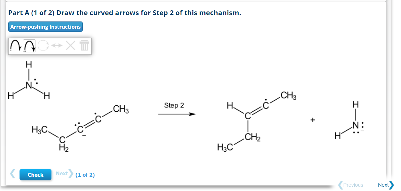 Solved Part A (1 of 2) Draw the curved arrows for Step 2 of | Chegg.com