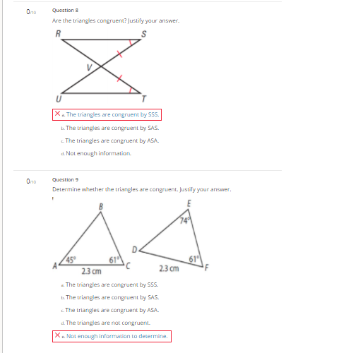 Solved 00 Questions Are the triangles congruent? Justify