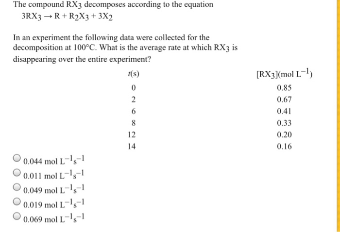 Solved The compound RX_3 decomposes according to the | Chegg.com