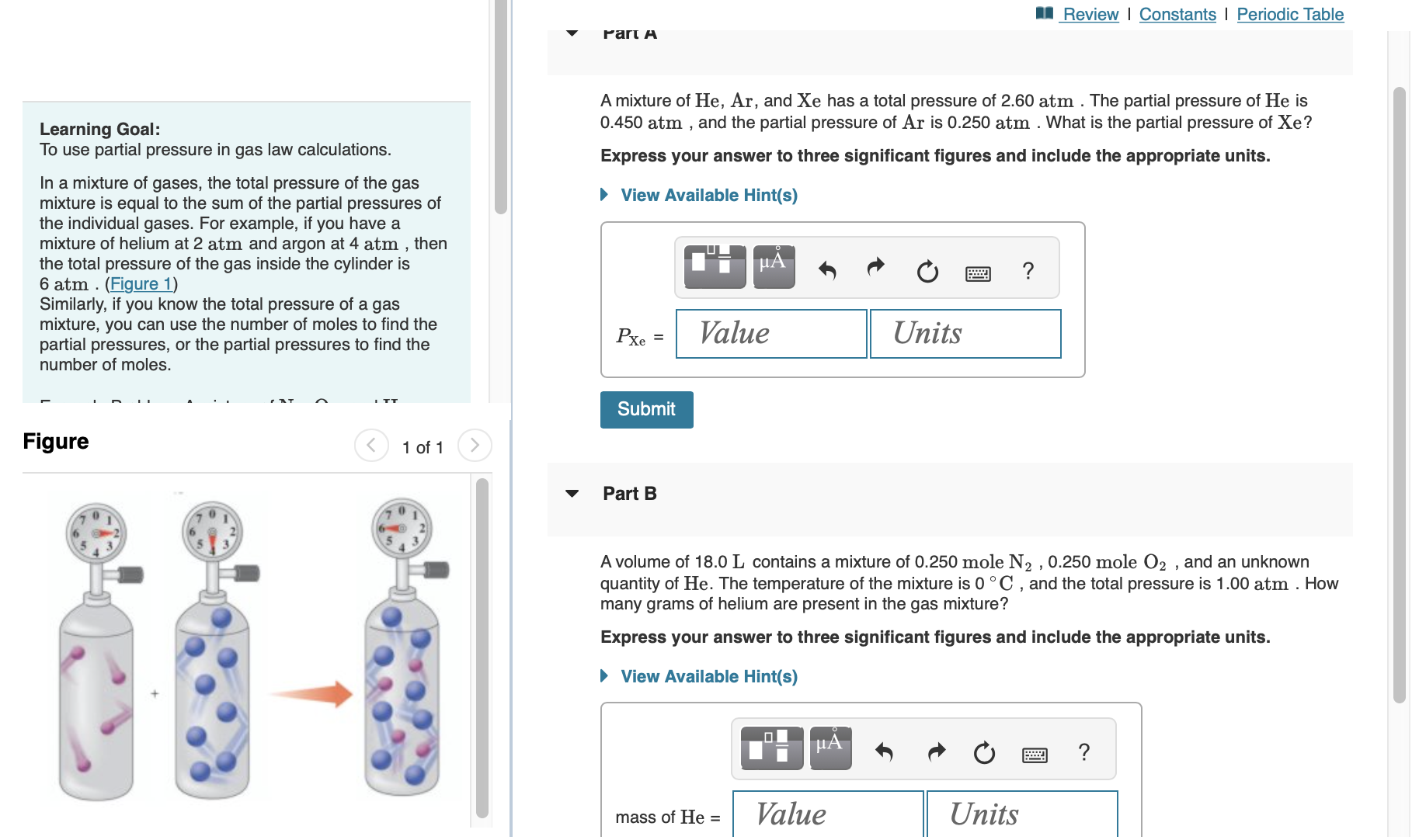 Solved Learning Goal: To use partial pressure in gas law | Chegg.com