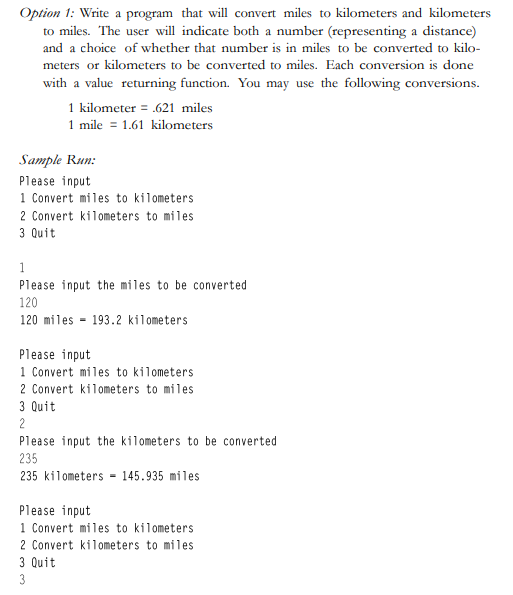 Which function converts miles to kilometers