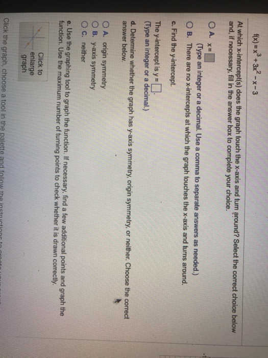 Solved f(x) = x^3 + 3x^2 - x - 3 At which x-intercept(s) | Chegg.com