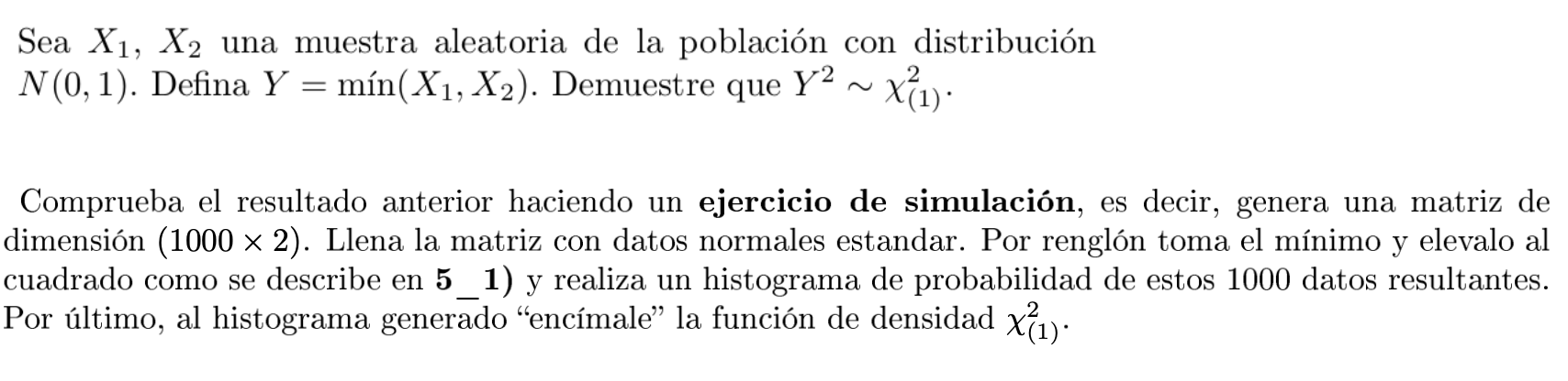 Sea \( X_{1}, X_{2} \) una muestra aleatoria de la población con distribución \( N(0,1) \). Defina \( Y=\min \left(X_{1}, X_{