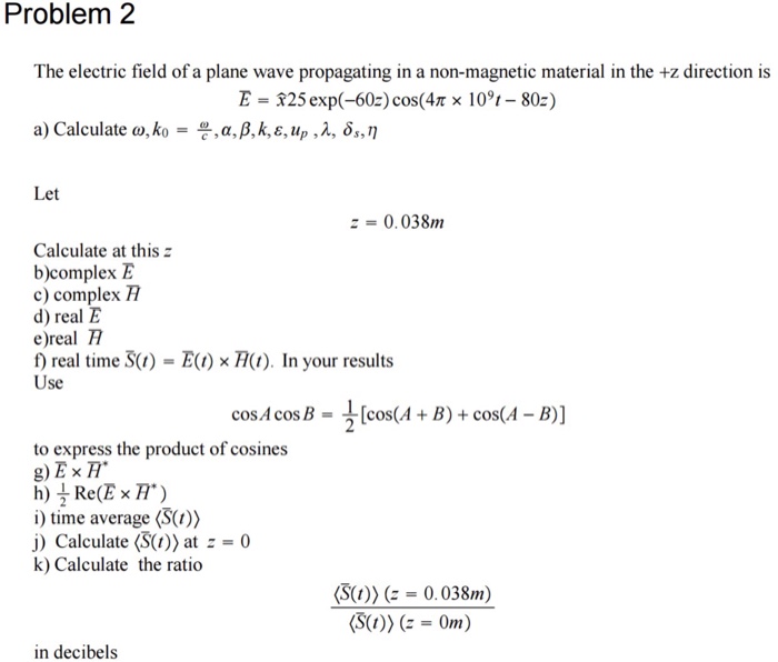 Solved Problem 2 The electric field of a plane wave | Chegg.com