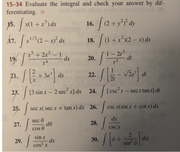 Solved 15-34 Evaluate the integral and check your answer by | Chegg.com