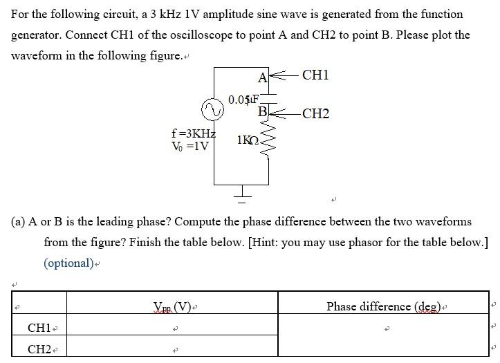 Solved For the following circuit, a 3kHz1 V amplitude sine | Chegg.com