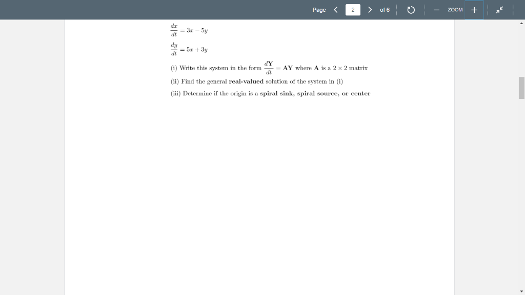 Solved Page of 6 0 ZOOM + 3: 54 = 5 + 3 dY (i) Write | Chegg.com