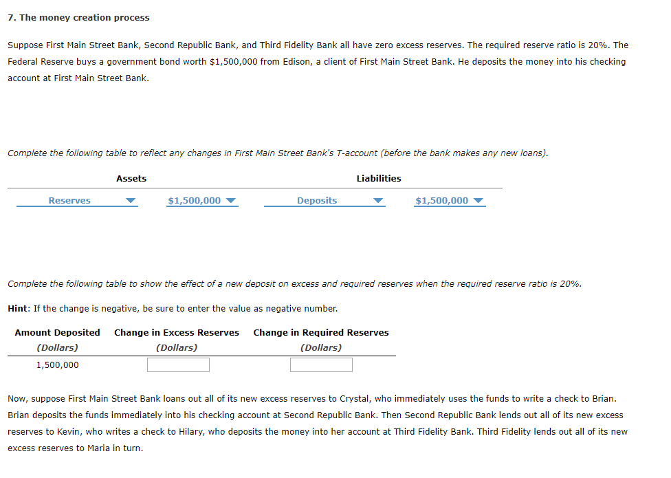 Solved 7. The money creation process suppose First Main