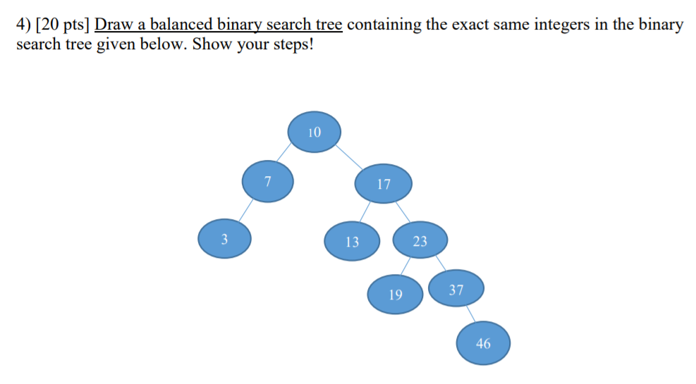 Solved 4) [20 pts] Draw a balanced binary search tree | Chegg.com