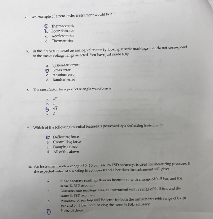 Solved An example of a zeroorder instrument would be a a.
