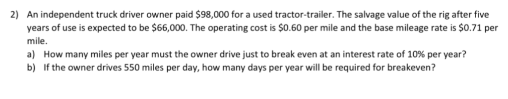 Solved An independent truck driver owner paid $98,000 for a | Chegg.com