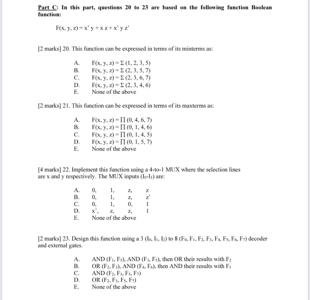 Solved Part C: In this part, questions 20 to 23 are based on | Chegg.com