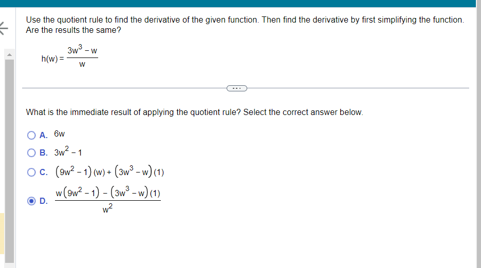 Solved Use the quotient rule to find the derivative of the | Chegg.com