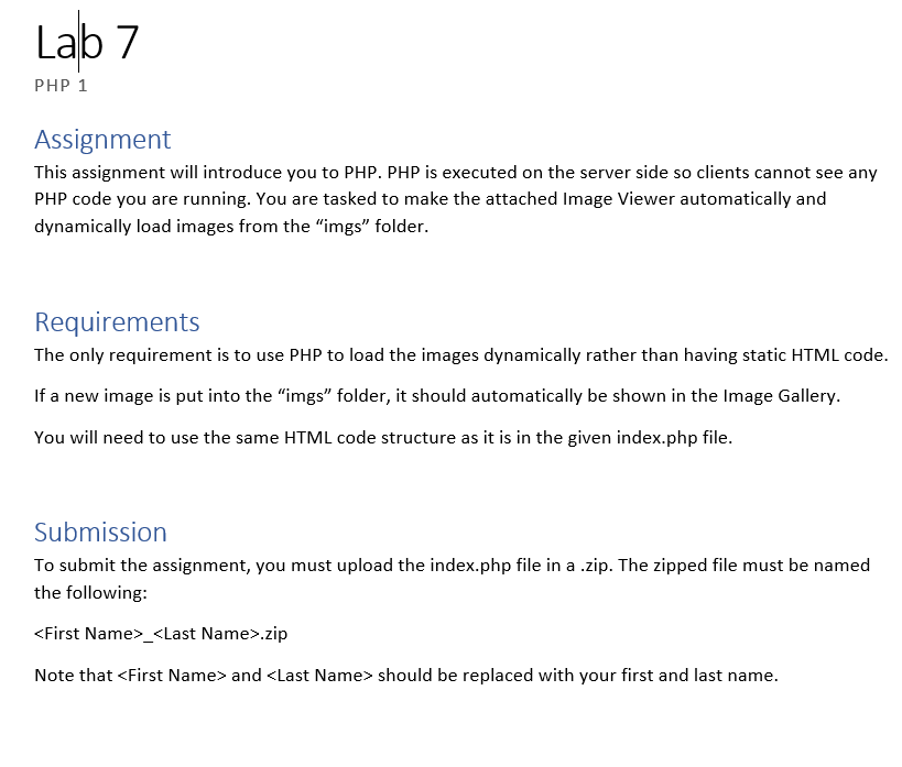 php lab assignment