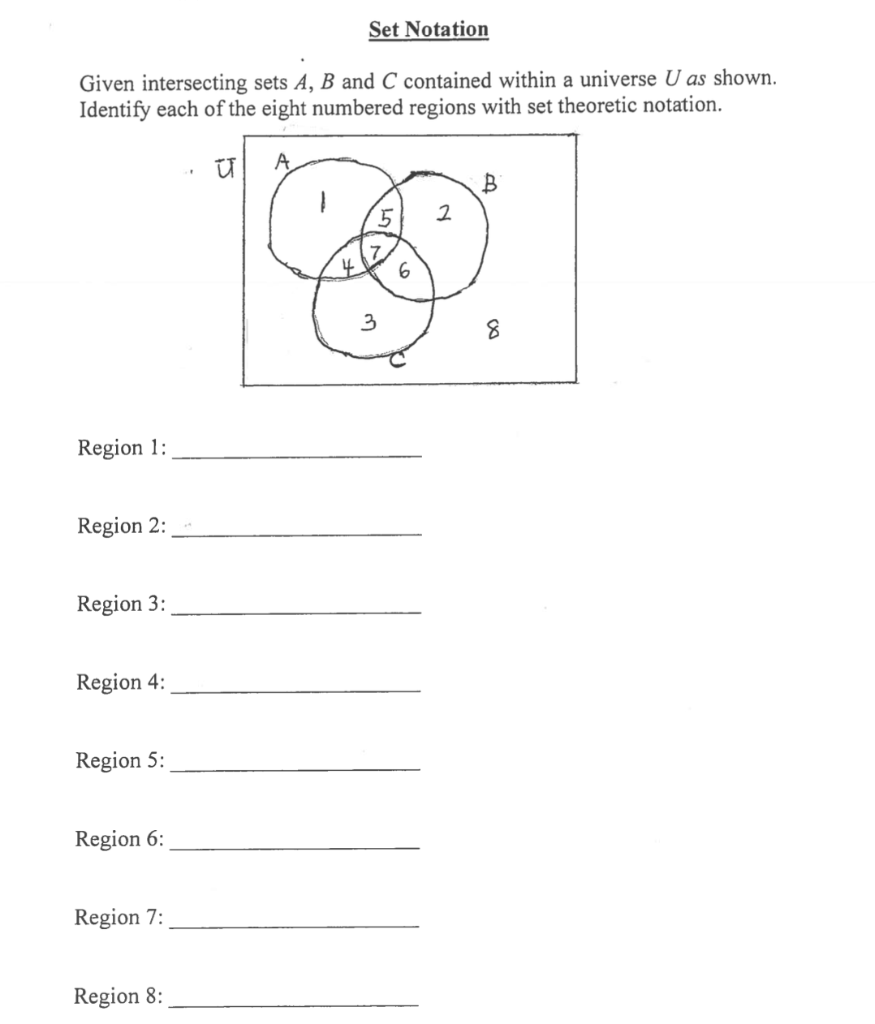 Solved Set Notation Given intersecting sets A, B and C | Chegg.com