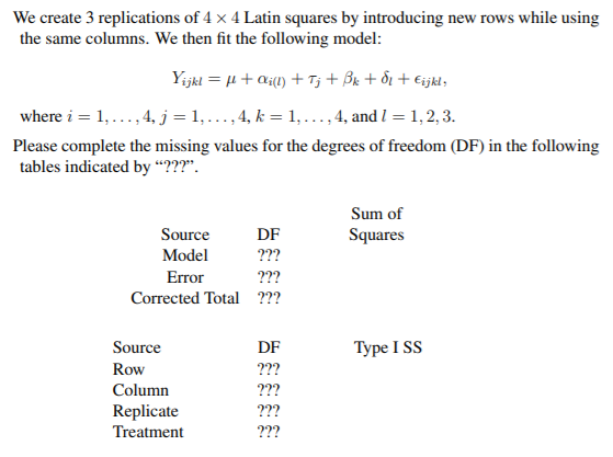 Solved We create 3 replications of 4 x 4 Latin squares by | Chegg.com