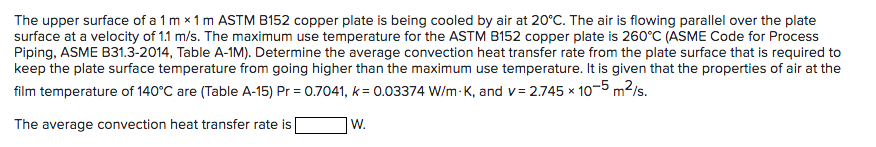 Solved The Upper Surface Of A 1mx1m ASTM B152 Copper Plate | Chegg.com