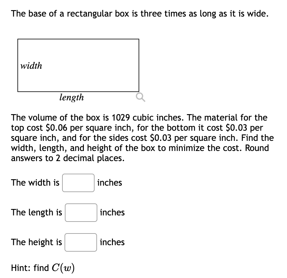 solved-the-base-of-a-rectangular-box-is-three-times-as-long-chegg