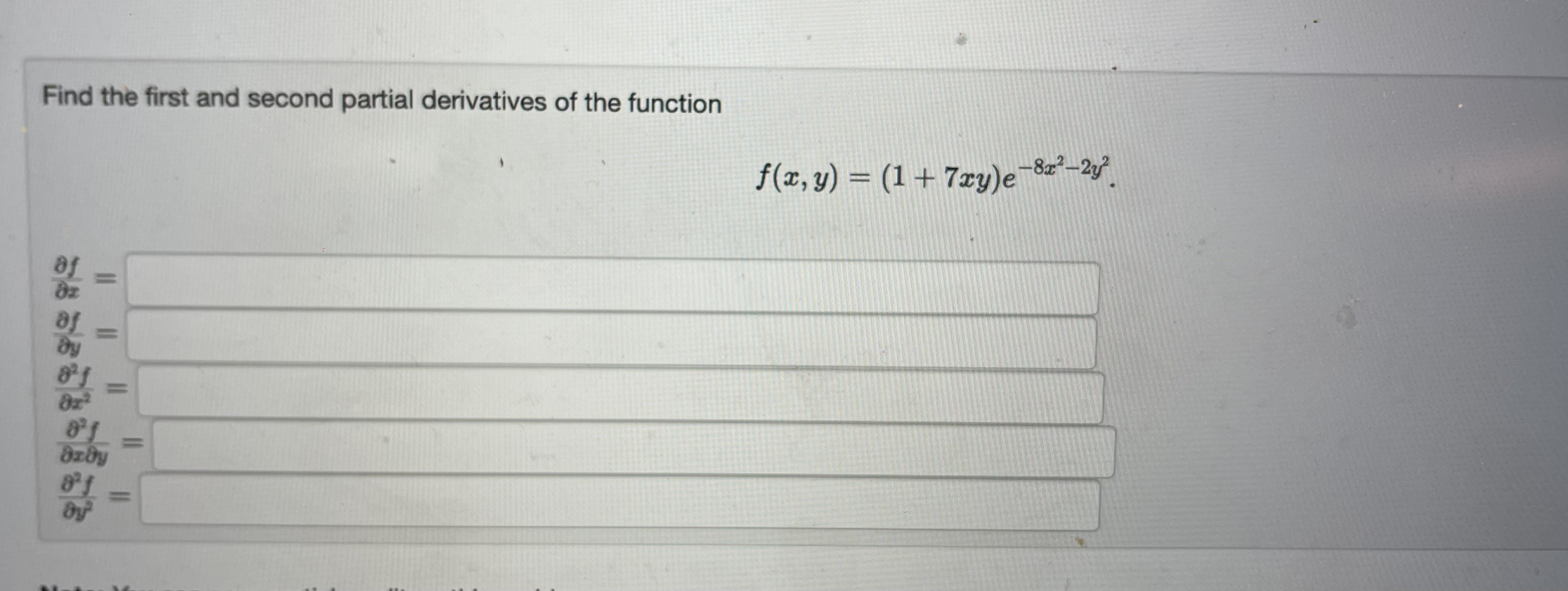 Solved Find The First And Second Partial Derivatives Of The