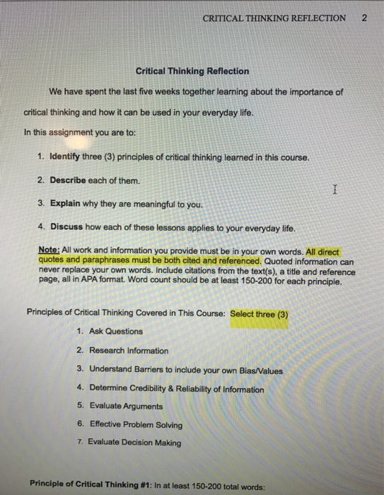 summative assessment critical thinking reflection