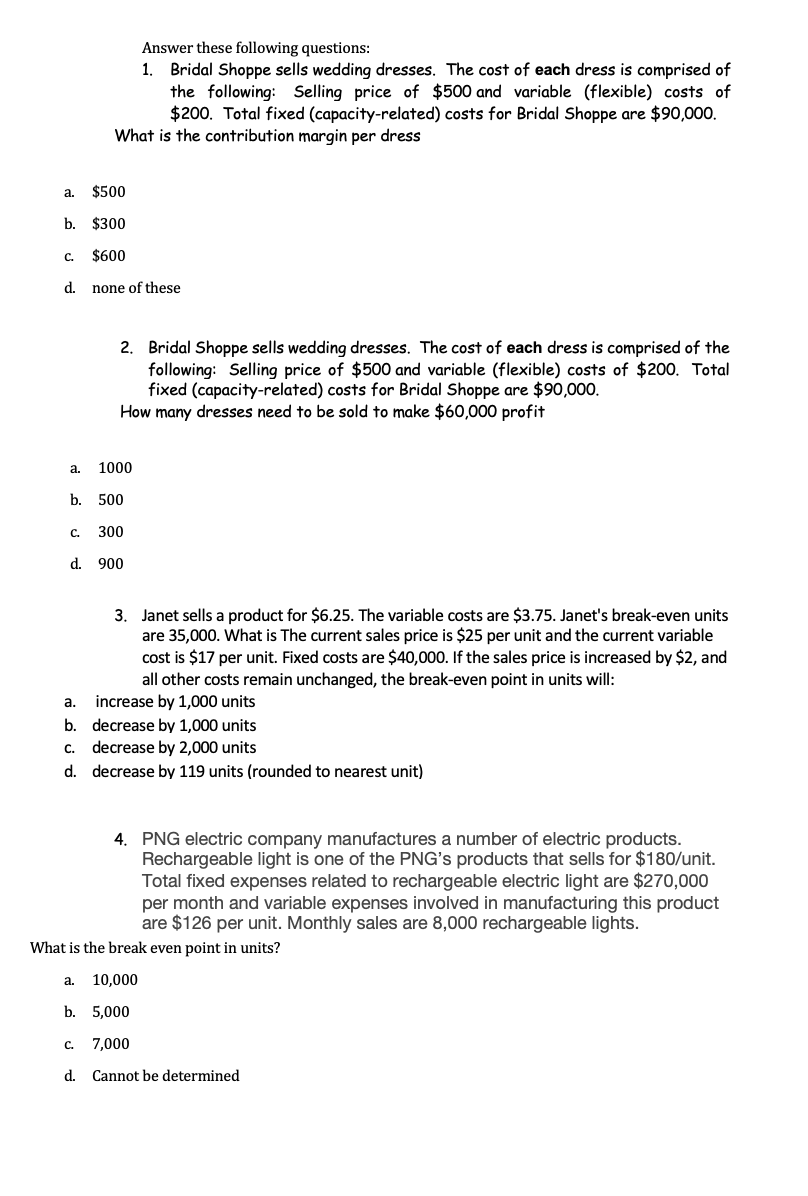 Solved Answer these following questions 1. Bridal Shoppe Chegg