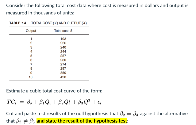 Solved Consider the following total cost data where cost is | Chegg.com
