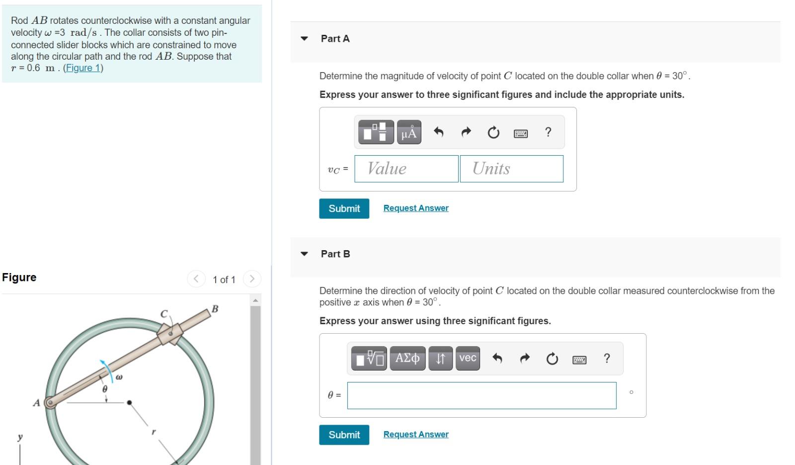 Solved Part A Rod AB rotates counterclockwise with a | Chegg.com