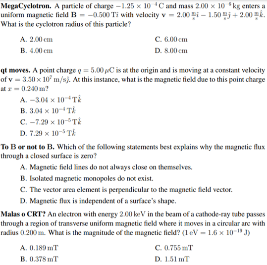 Solved MegaCyclotron. A particle of charge – 1.25 x 10 °C | Chegg.com